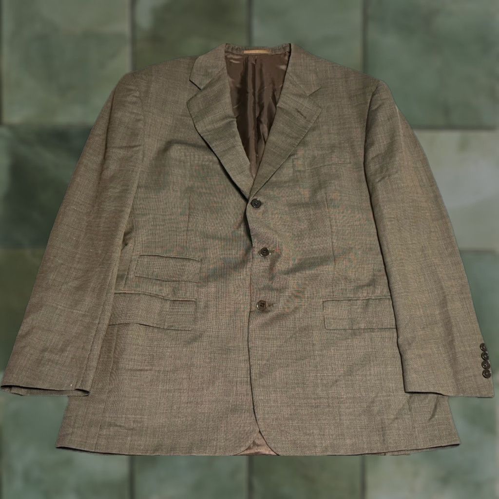 Ralph Lauren Purple Label VINTAGE Ralph Lauren Purple Label Blazer Coat 3 Button Single-Breasted Men 43 Reg Wool Brown Tweed Notch Lapel Vintage 90s Design Size 46R - 1 Thumbnail