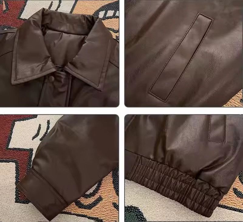 Other Streetwear Zipper PU Leather Loose Bomber Jacket Brown Size M / US 6-8 / IT 42-44 - 4 Thumbnail