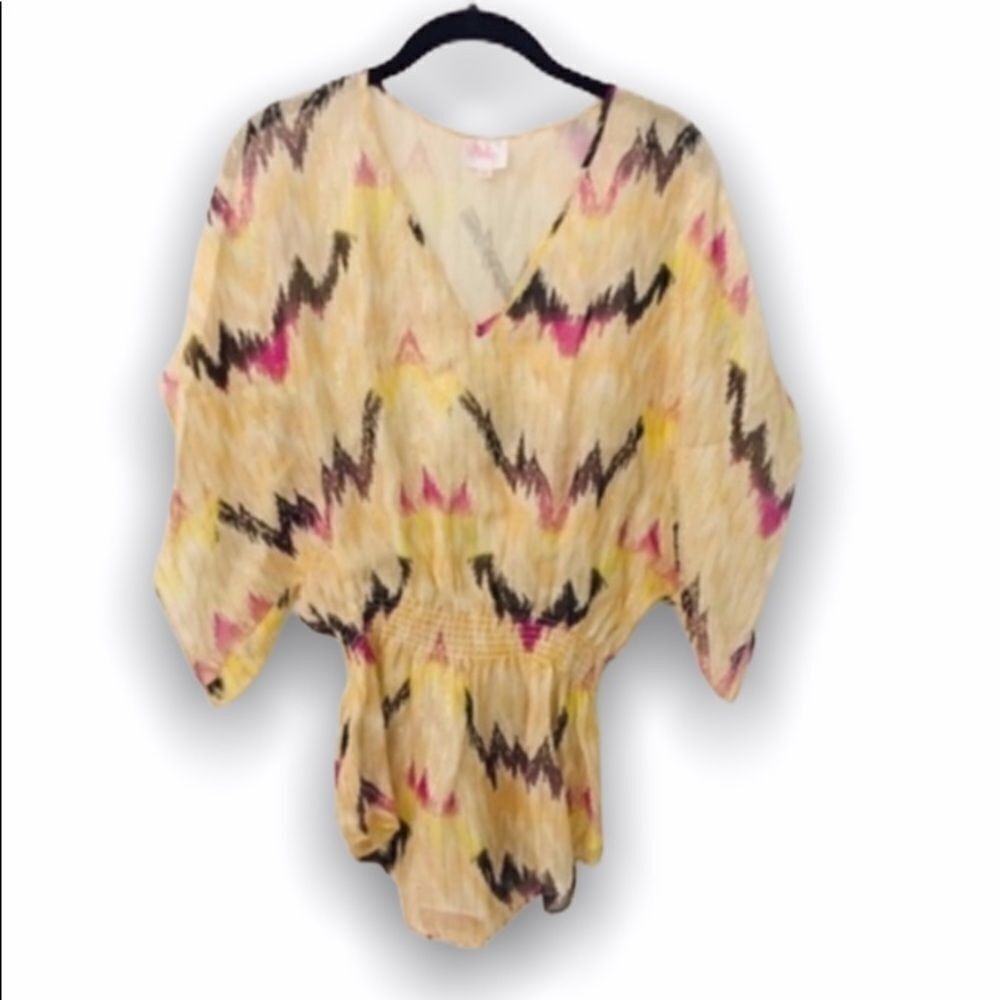 Parker Parker 100% Silk Abstract Kimono Sleeve Blouse Elastic Waist Size XS / US 0-2 / IT 36-38 - 2 Thumbnail