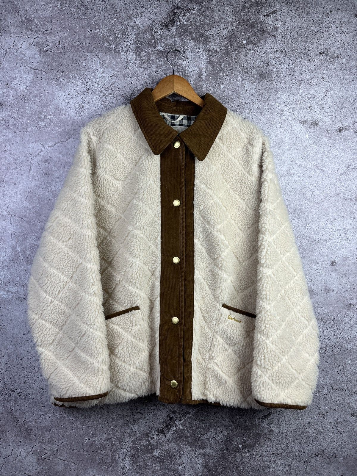 Barbour Barbour Cambo Fleece Jacket Cream Sherpa CorduroyCollarCheck Size XL / US 12-14 / IT 48-50 - 1 Thumbnail