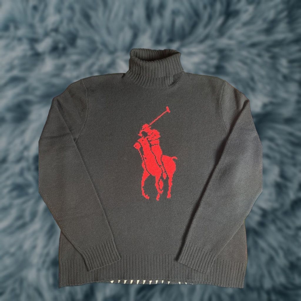 Ralph Lauren VINTAGE Polo Ralph Lauren 100% Cashmere Big Pony Turtle Neck Sweater Sz L 90s Black Mens Pullover Knits? Size US L / EU 52-54 / 3 - 1 Thumbnail