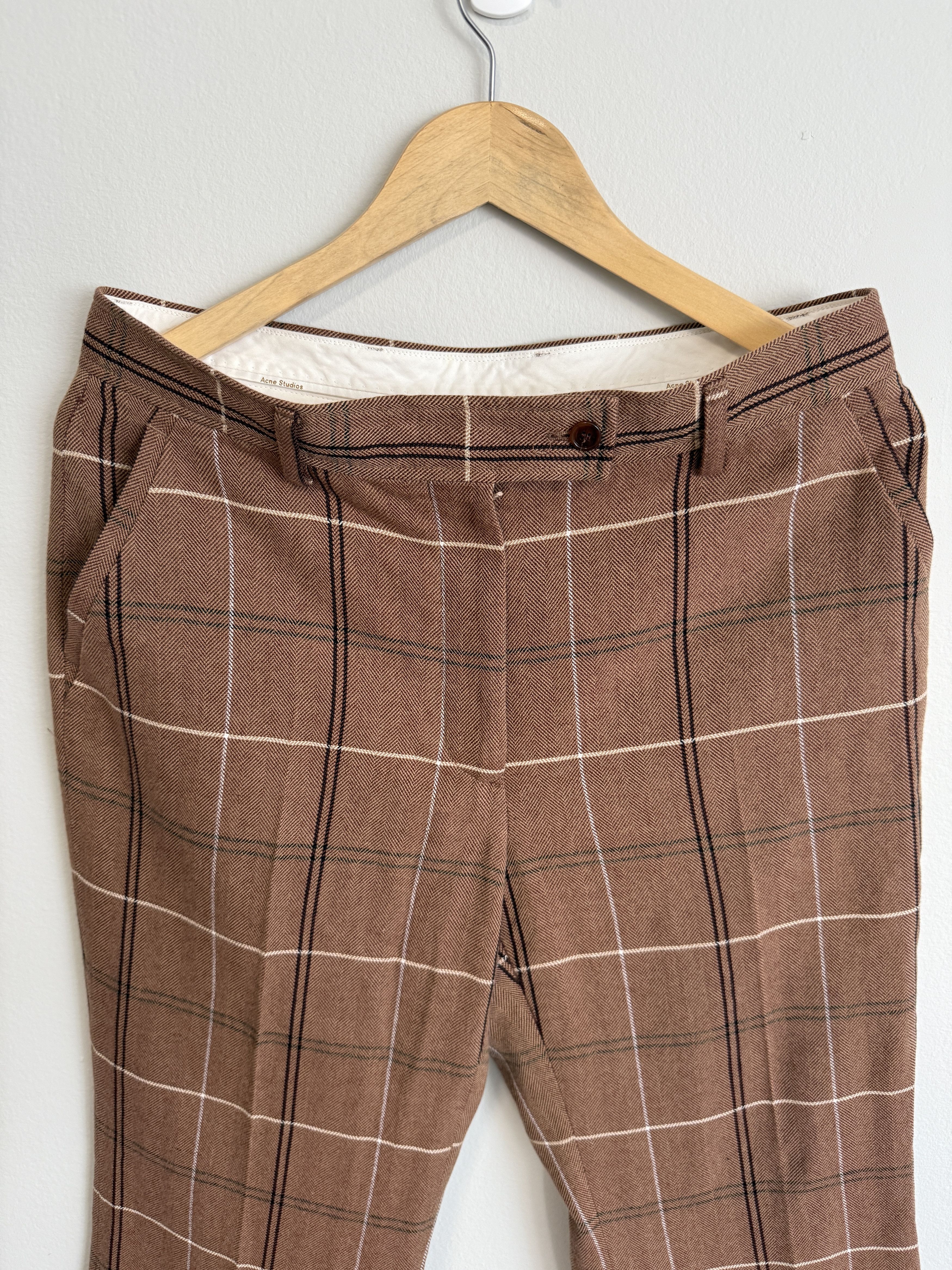 Acne Studios Acne Studios Wool Herringbone Checked Cotton-Blend Wide-Legs Size 40" / US 18 - 6 Thumbnail
