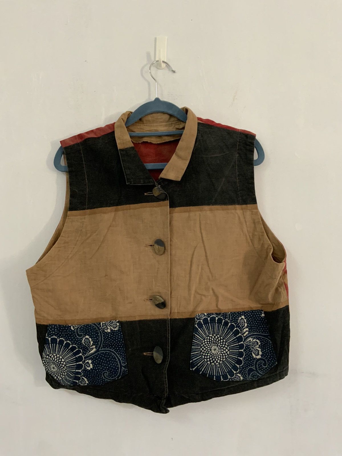 Vintage Patchwork Sashiko Rusty Collar Vest