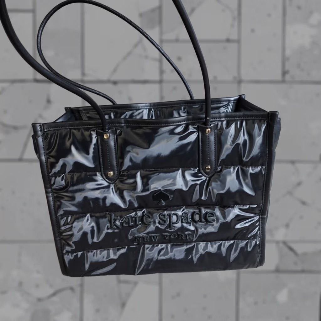 Vintage kate spade new york Tote Black Ella Puffy Fabric Large Nylon Leather Double Handles Women Size ONE SIZE - 1 Thumbnail