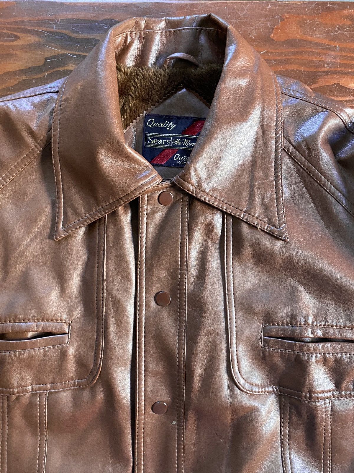 Sears Vintage 60’s Sears Brown Pleather Faux Fur Retro Jacket Size US L / EU 52-54 / 3 - 3 Thumbnail