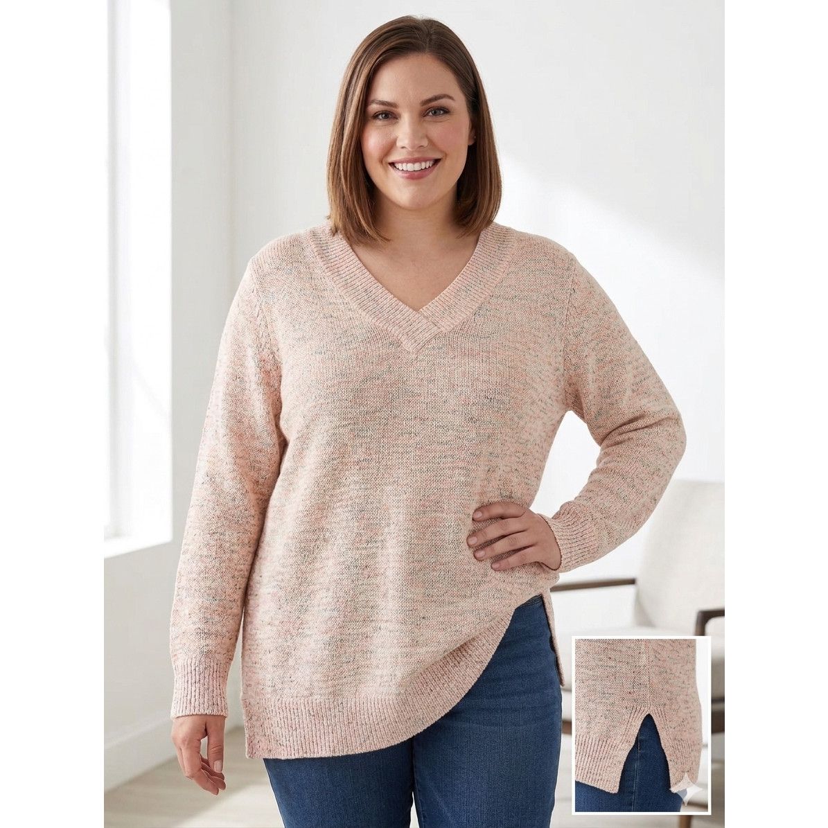 Croft & Barrow Croft & Barrow Women's Plus 1X Marled V-Neck Sweater Size XL / US 12-14 / IT 48-50 - 1 Thumbnail