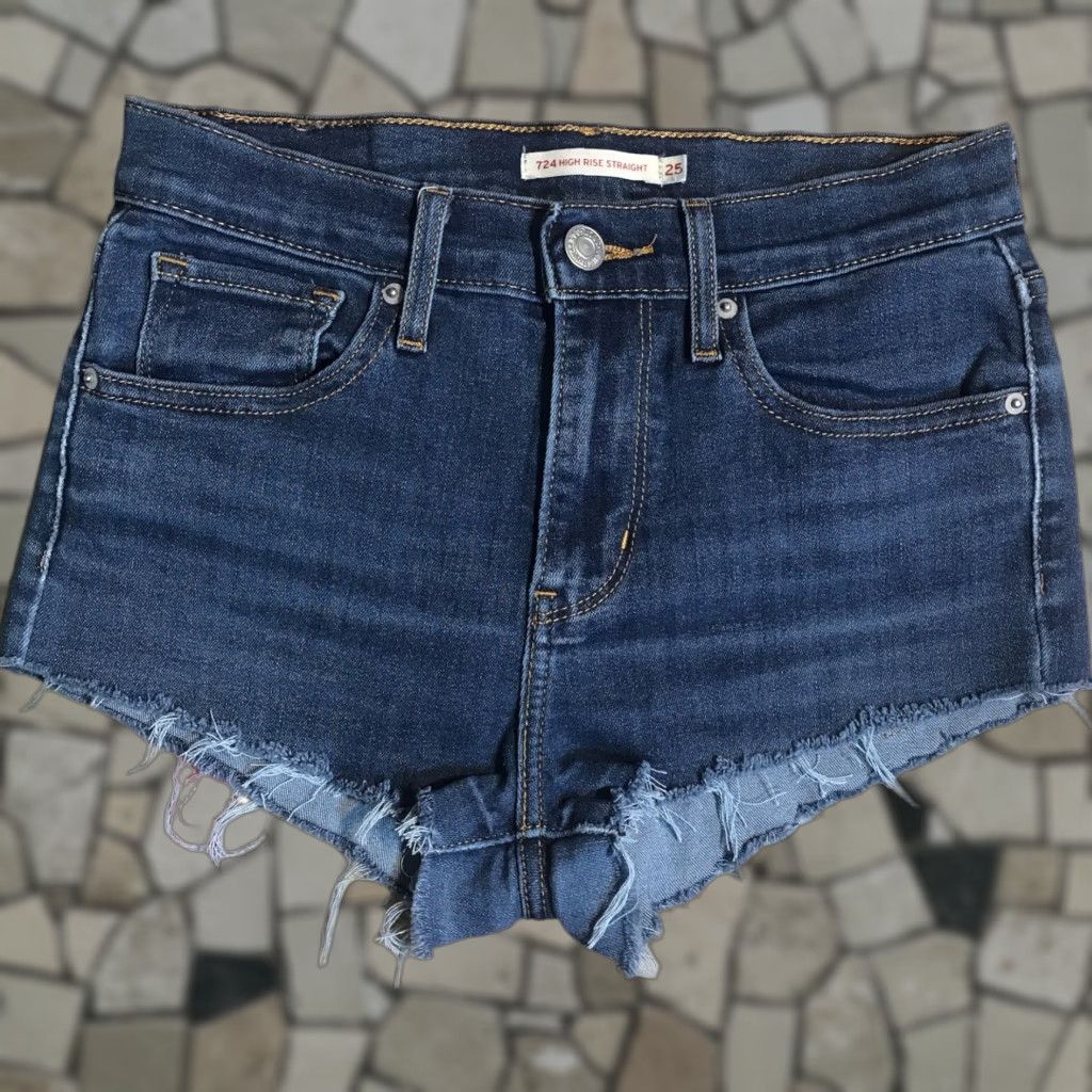 Levi's VINTAGE Levis Zip Fly Shorts Womens Tag 25 724 High Rise Denim Blue Cutoffs 70s 80s 90s Bohemian Classic Festival Womens Jeans Shorts Size 42" / US 20 - 1 Thumbnail