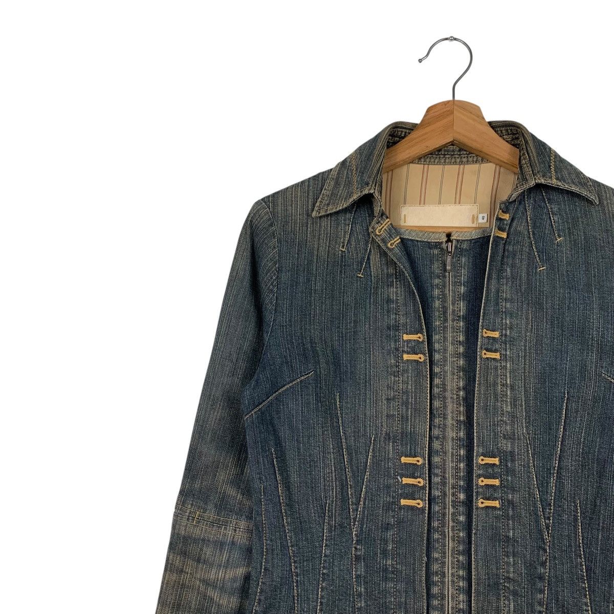 Japanese Brand Trashed Zipper Jeans Jacket Womens Denim Jacket #2061-C89 Size XS / US 0-2 / IT 36-38 - 6 Thumbnail