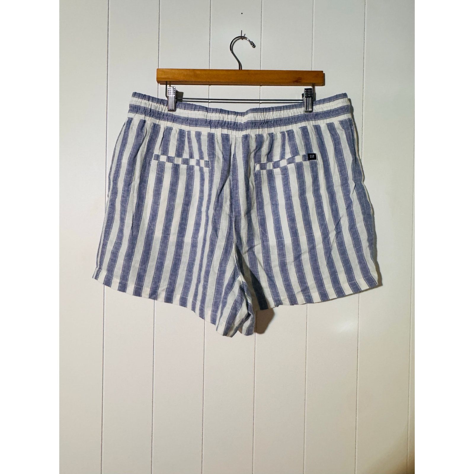 Gap Gap Shorts Womens XL Linen Blend Elastic Waist Blue White Size 36" / US 14 / IT 50 - 6 Thumbnail