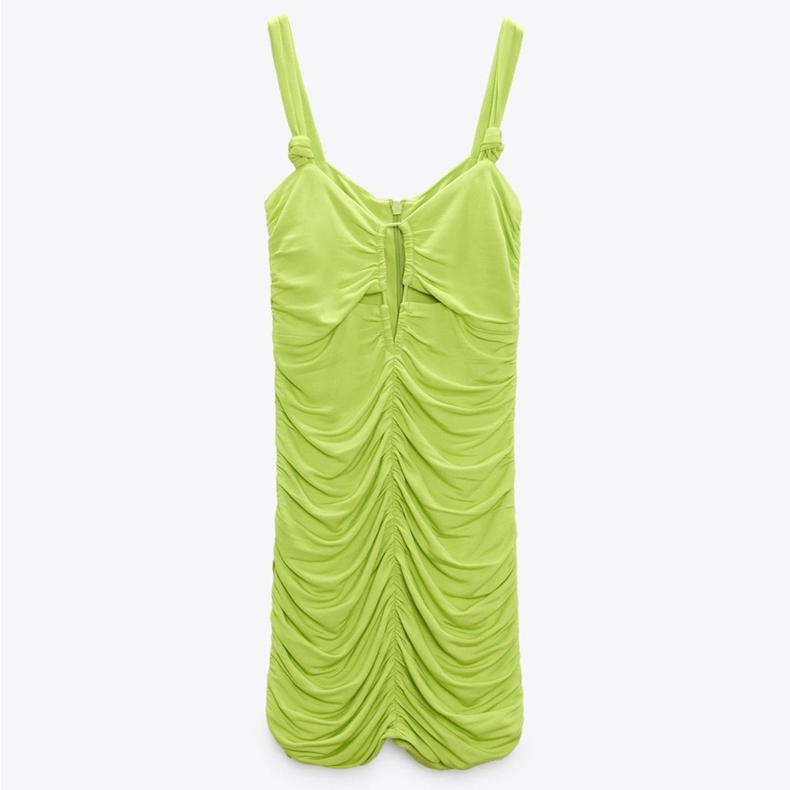 Zara ZARA SHORT DRESS WITH RUCHING LIME GREEN Size S / US 4 / IT 40 - 10 Thumbnail