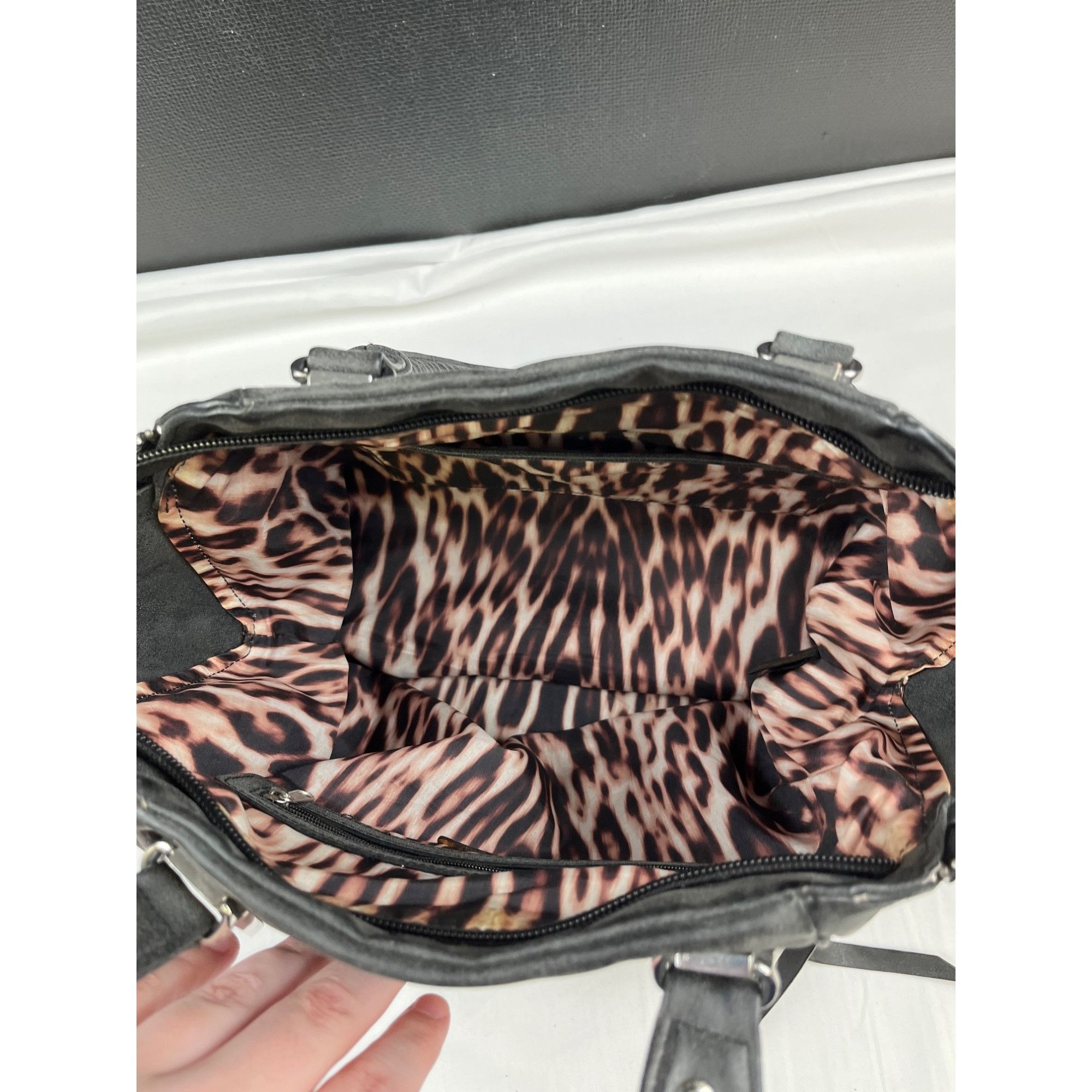 Nicole Miller Nicole Miller Women's Black Faux Worn leather Look Shoulder Size ONE SIZE - 4 Thumbnail