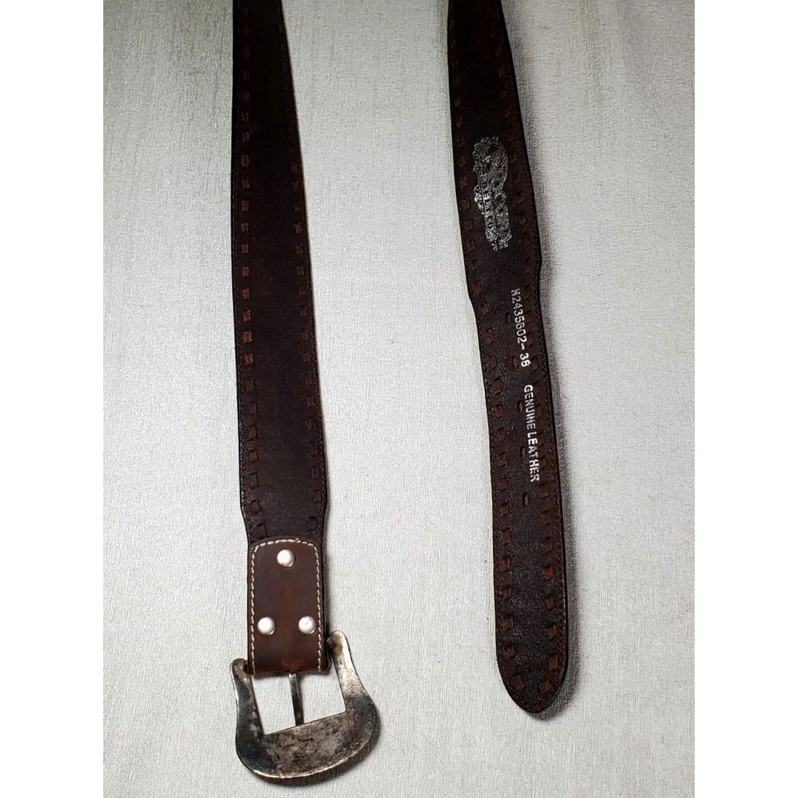 Vintage Nocona Western Belt Brown Leather Embossed Floral Contrast Stitching Men's 38 Size 38 - 5 Thumbnail