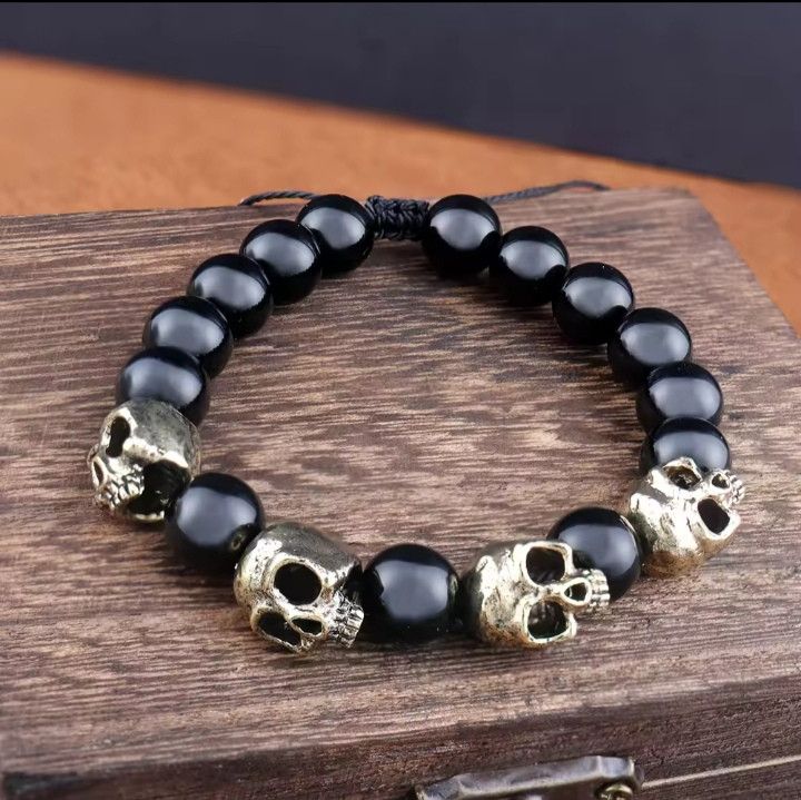 Jewelry Vintage Agate Skull Bracelet Size ONE SIZE - 3 Thumbnail