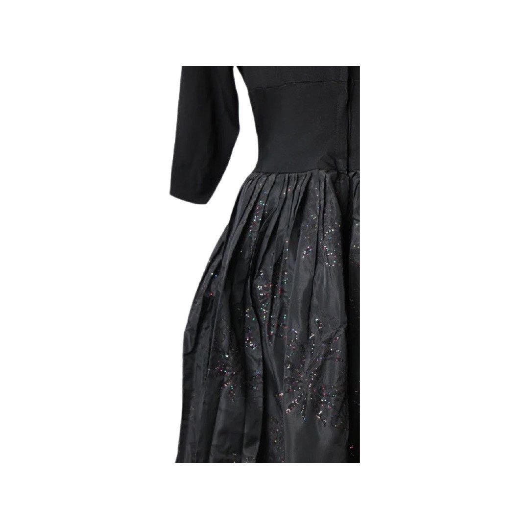 Vintage Vintage 1950s Black Evening Dress Flocked Skirt Glitter Med Size M / US 6-8 / IT 42-44 - 6 Thumbnail