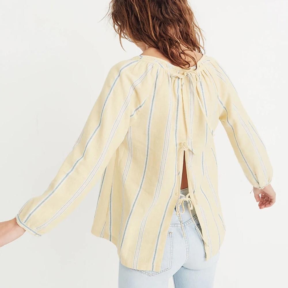 Madewell Madewell l NWT Tie-Back Peasant Top in Atlantic Stripe XS Size XS / US 0-2 / IT 36-38 - 2 Thumbnail