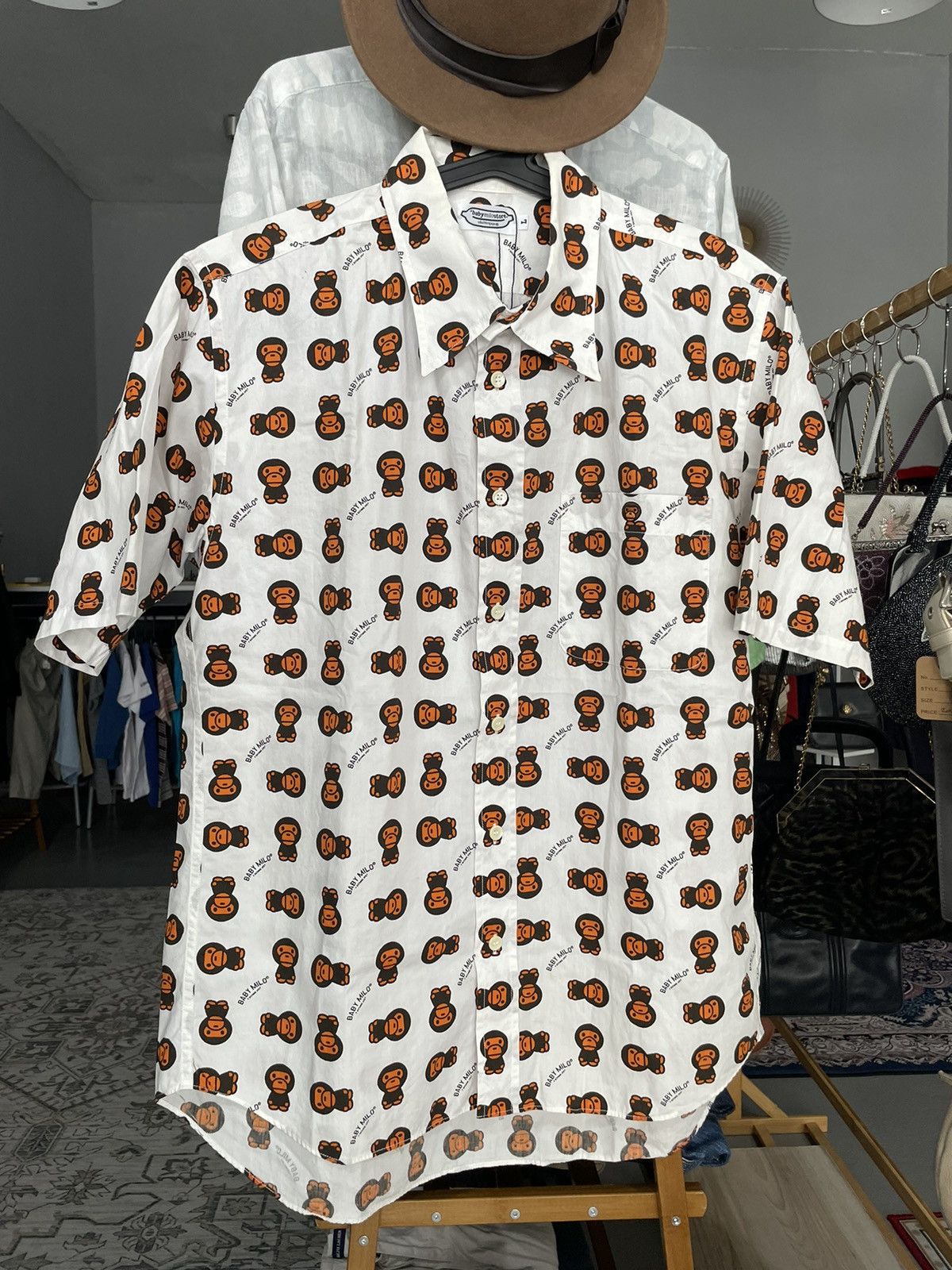 A Bathing Ape Baby Milo Button Up S/S Shirt Made In Japan