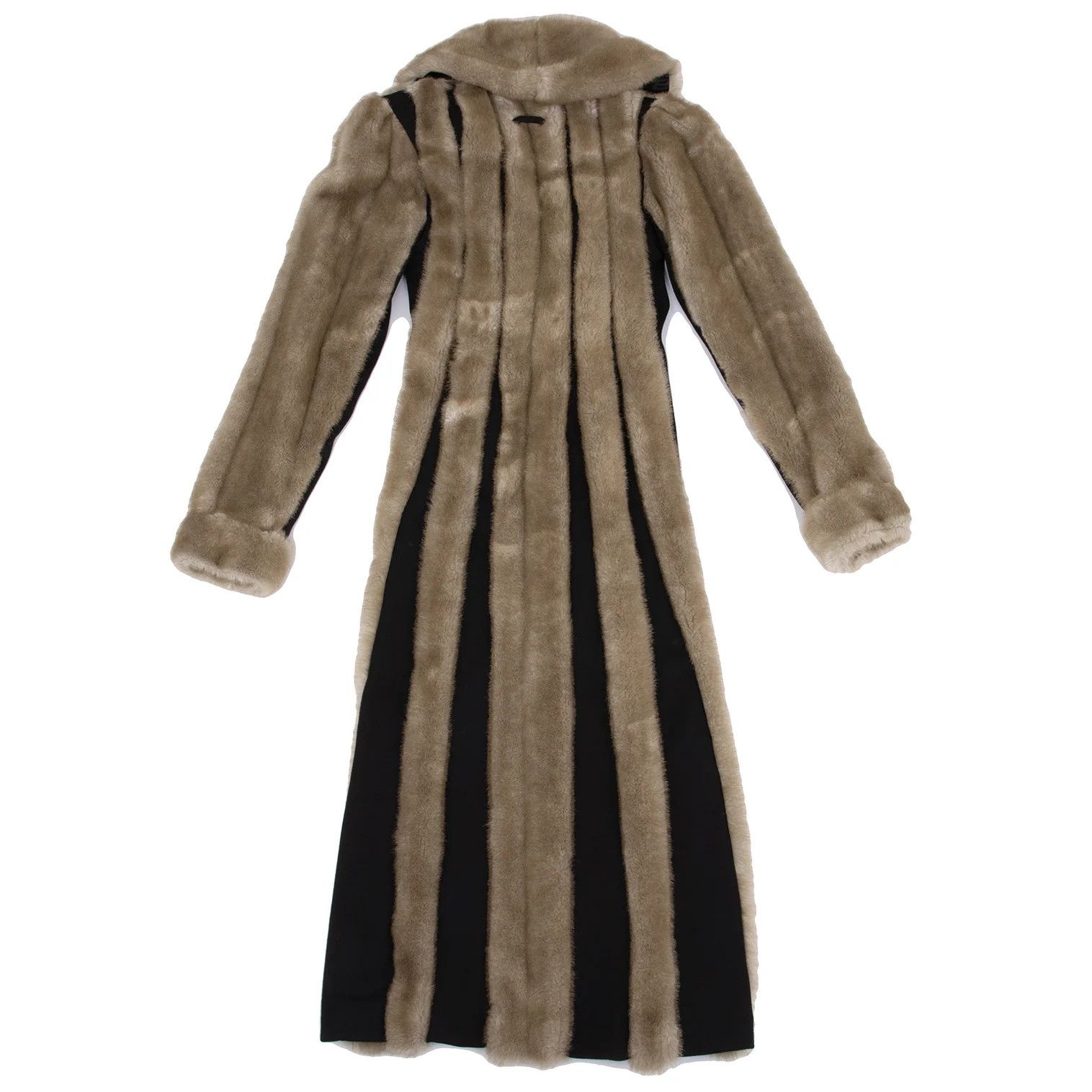 Jean Paul Gaultier Fur Striped Double Zip Coat in Beige and Black Size US XXL / EU 58 / 5 - 10 Thumbnail