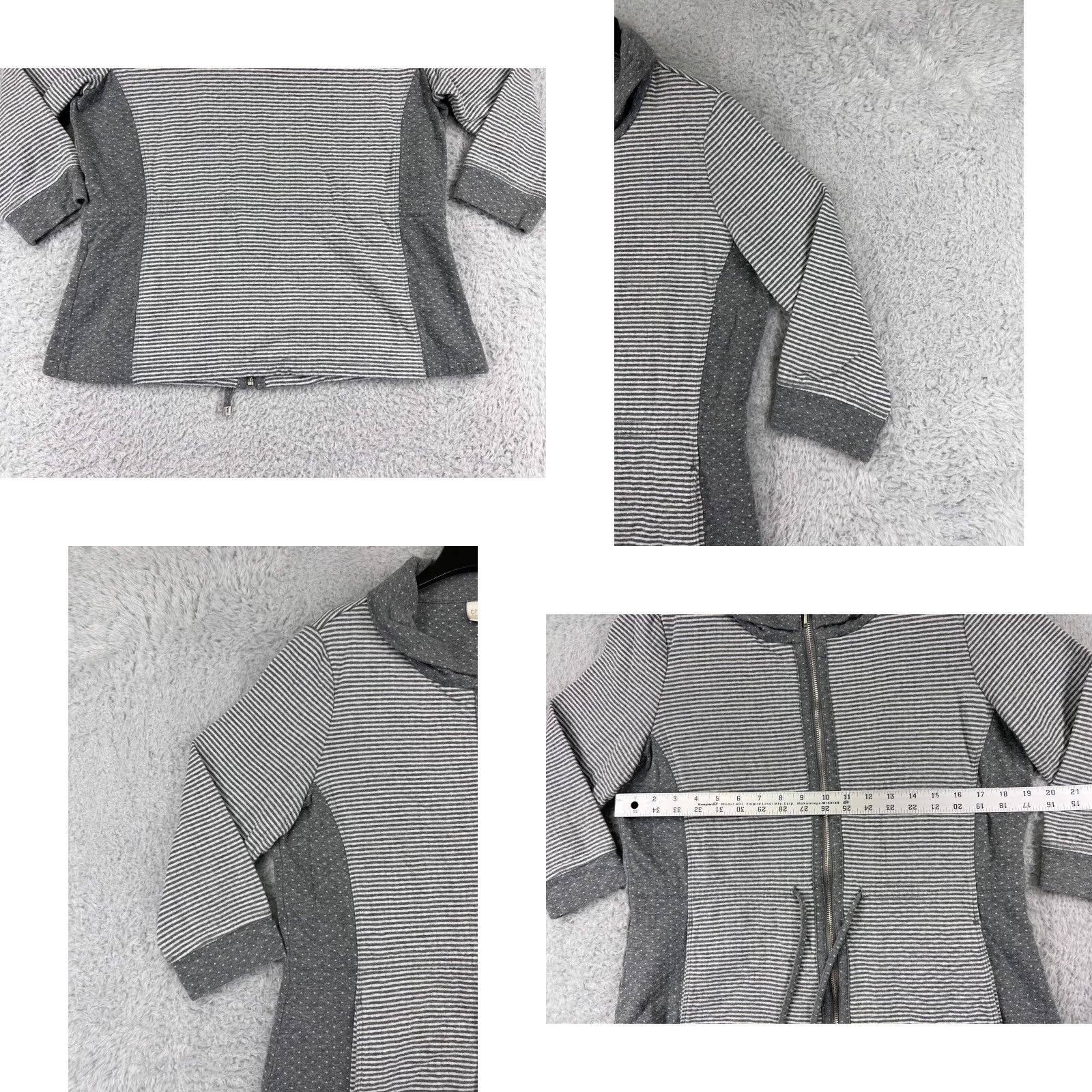 Lands' End Lands' End Chicos Jacket Women Gray Striped Full Zip Cowl Neck Pockets Drawstring Casual Size XS / US 0-2 / IT 36-38 - 8 Thumbnail