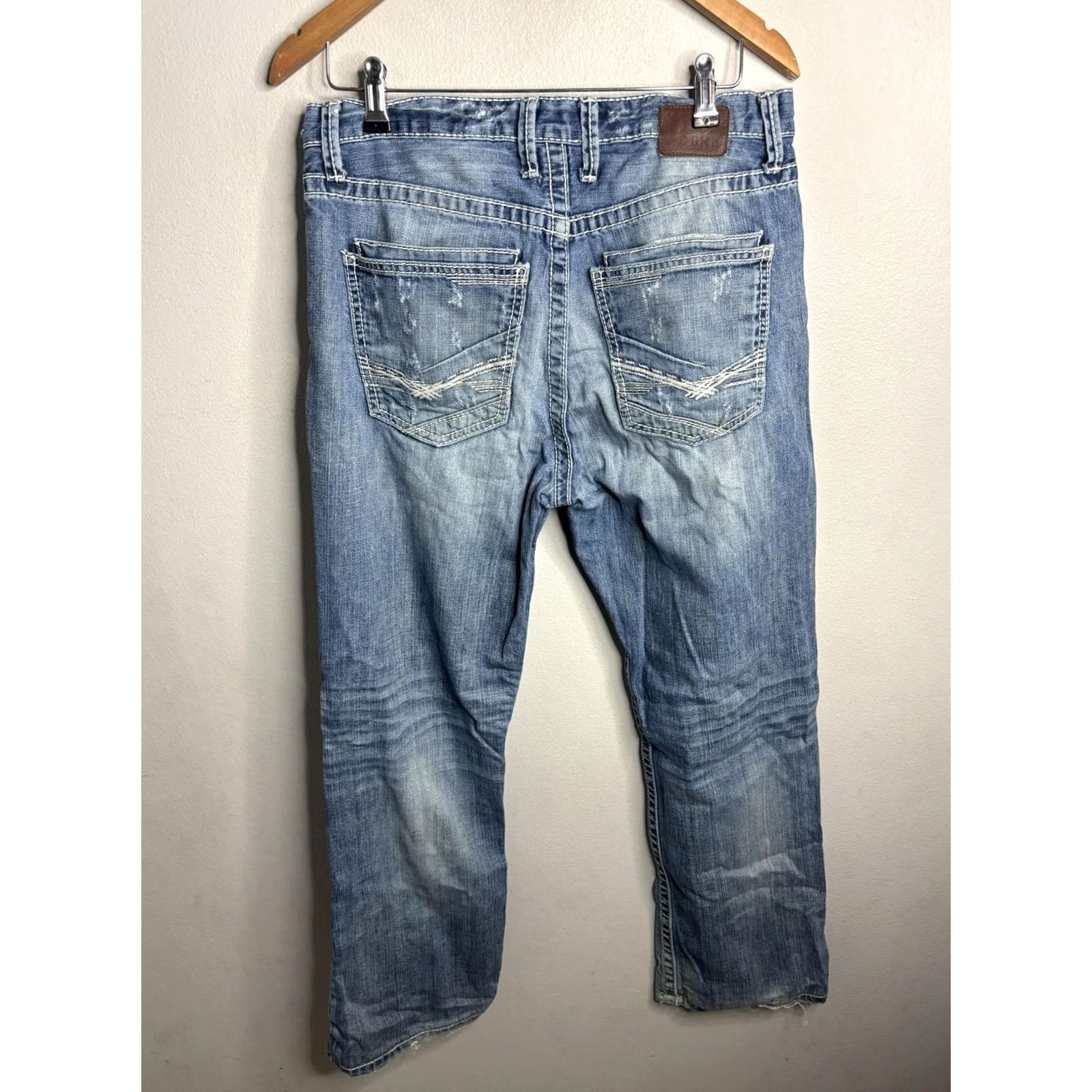 BKE BKE Tyler Straight Jeans Mens 33x34 Blue Distressed Denim Button Fly / Regular Inseam 34" 5-Pocket Grunge Vintage: No / Mens Size US 33 - 5 Thumbnail