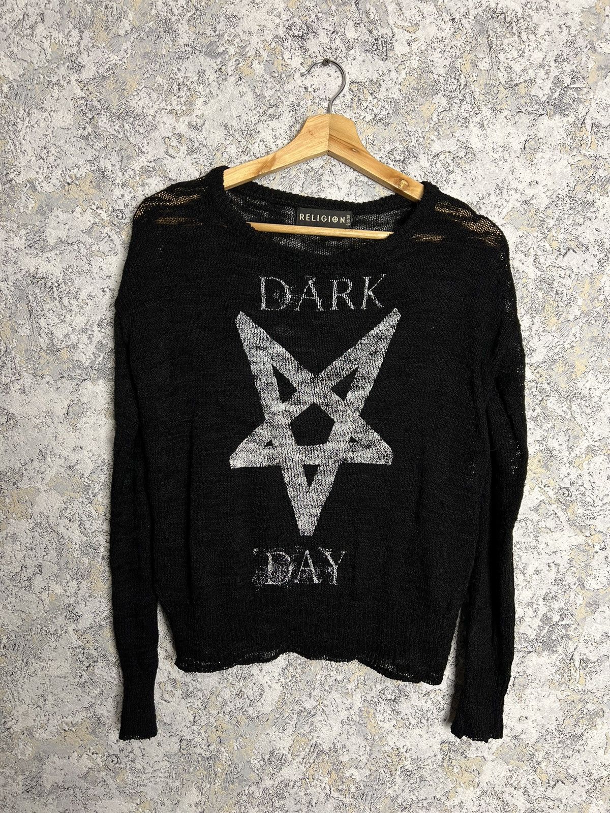 Vintage Religion Women’s Mesh Sweater Dark Day Logo Size 10 Blouse Size M / US 6-8 / IT 42-44 - 1 Thumbnail