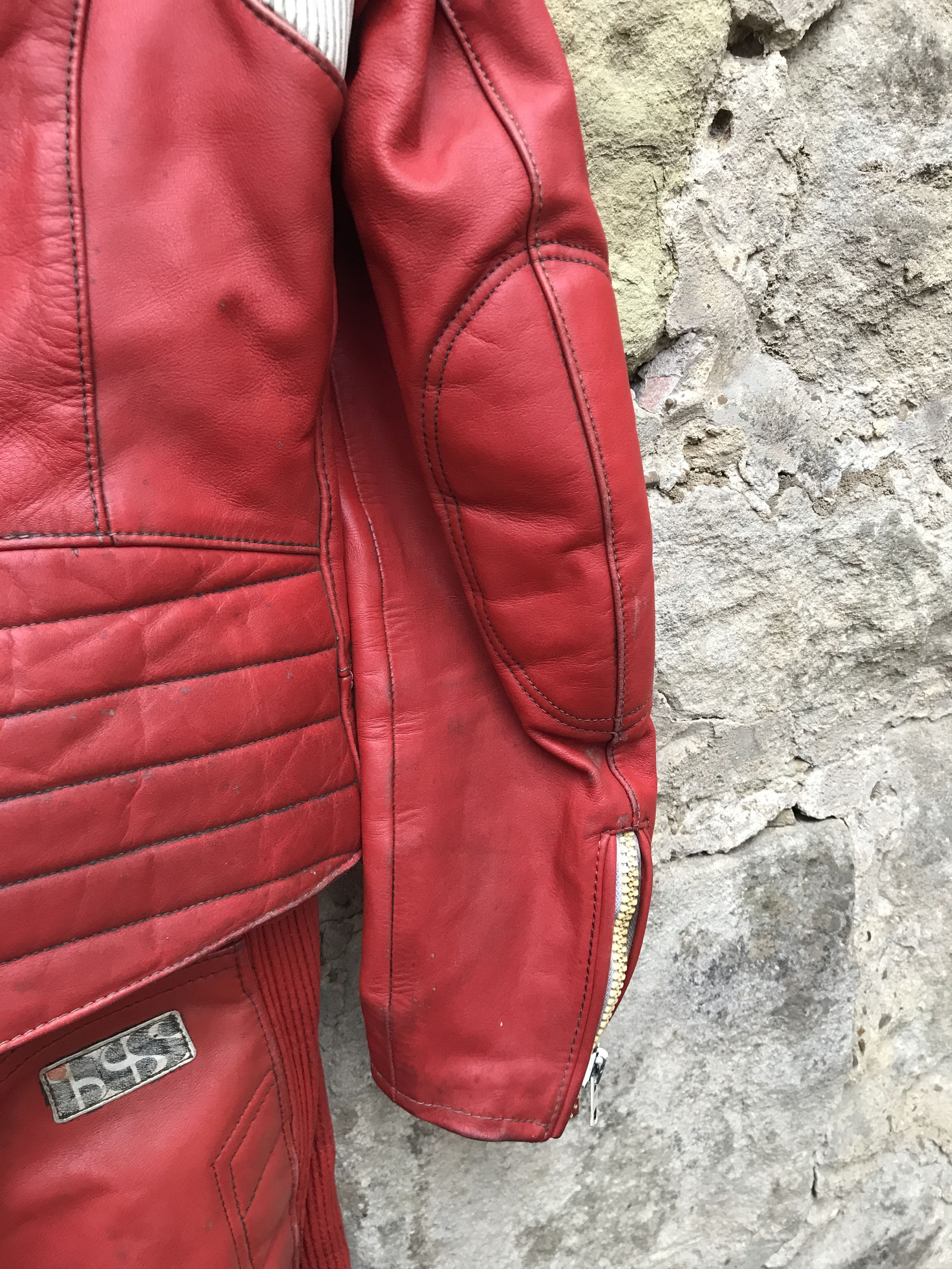 Vintage 80s Twin Track Distressed Leather Biker Jacket / Racing Suit Size US M / EU 48-50 / 2 - 20 Thumbnail