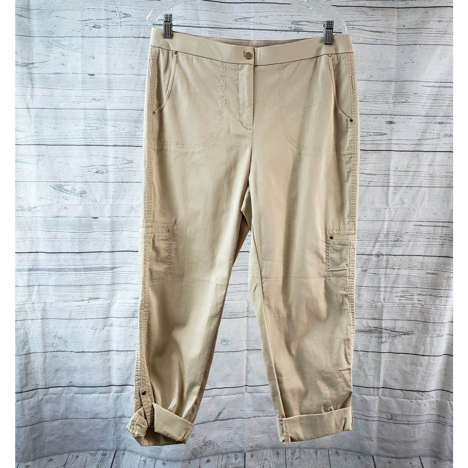 Vintage Chico's Womens Pants Sz 10 Roll Up High Rise Cotton Blend Tan Brown Inseam 27.5 Vintage: No Mens Womens Girls Boys Size 32" / US 10 / IT 46 - 2 Thumbnail