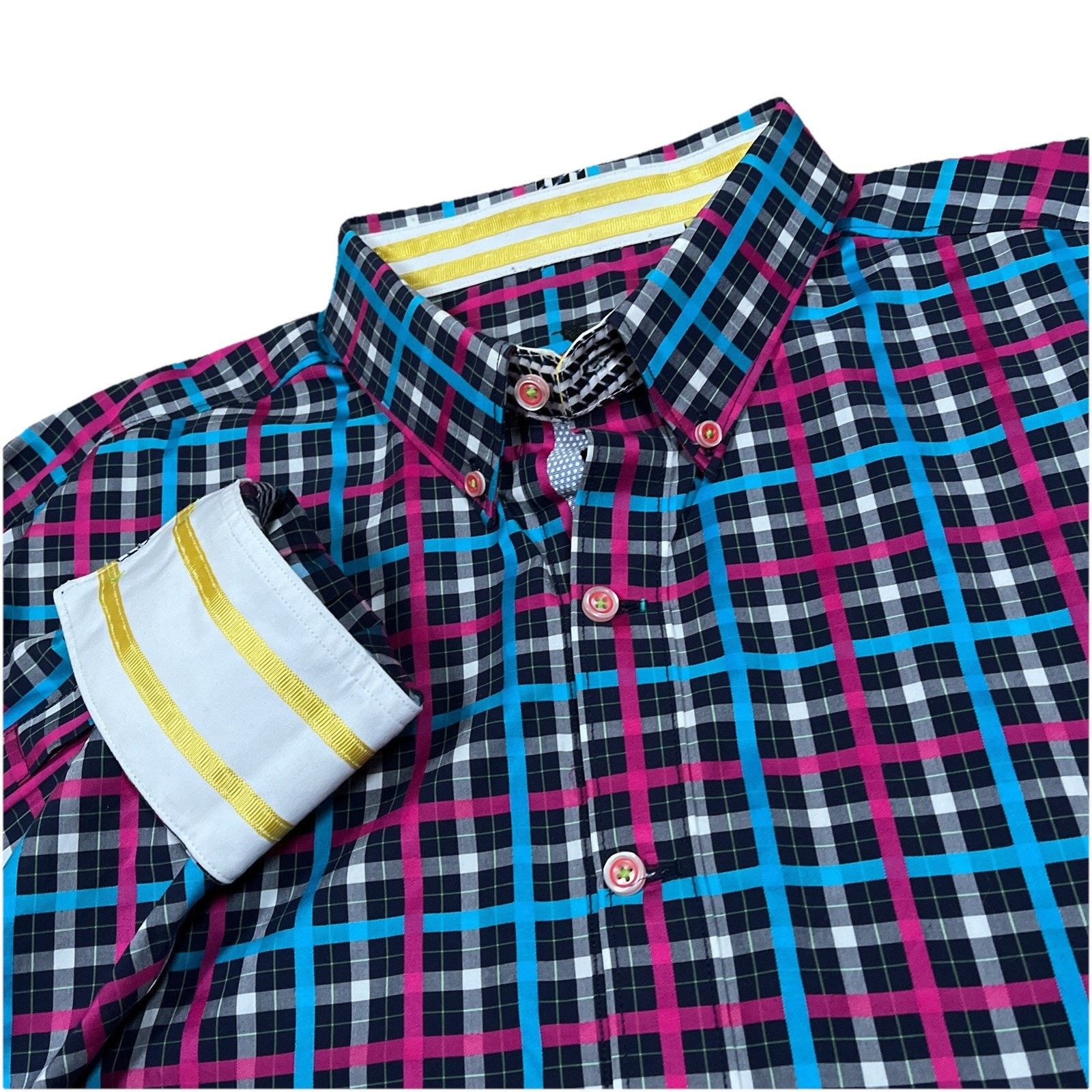 Robert Graham Robert Graham X Tailored Fit Flip Cuff Gingham Grid Plaid Size US XXL / EU 58 / 5 - 1 Thumbnail