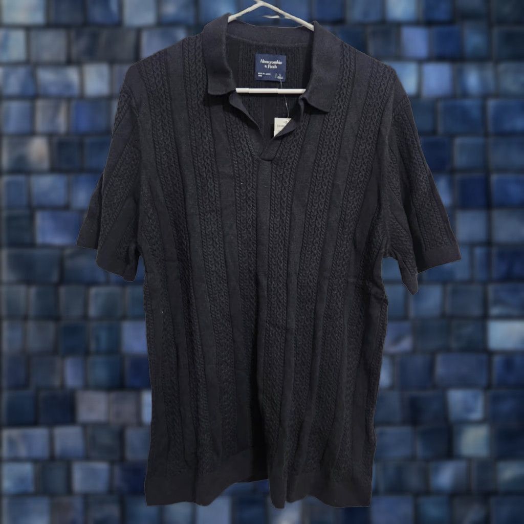 Abercrombie & Fitch Abercrombie & Fitch Mens Polo Shirt Cats Cable Knit Short Sleeve Collared Black L Polo Men Size US L / EU 52-54 / 3 - 1 Thumbnail