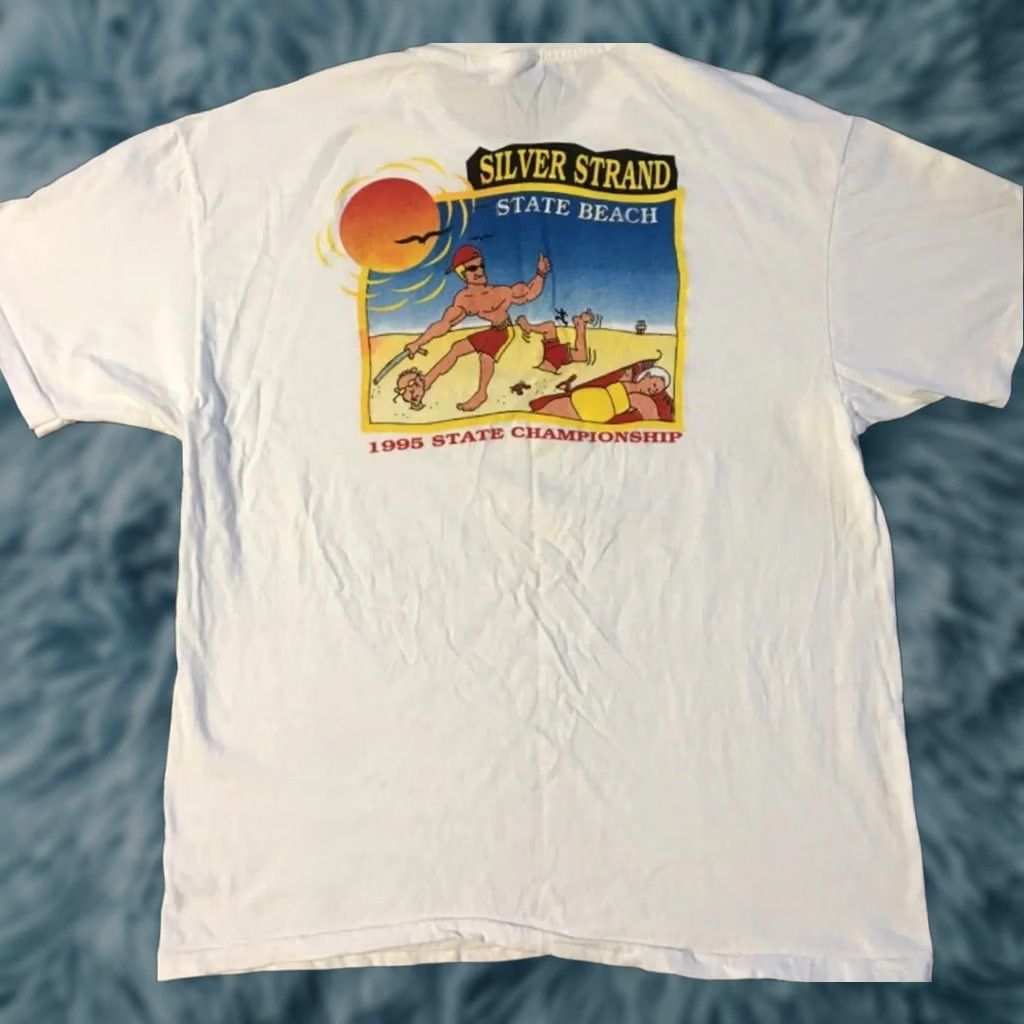 Vintage VINTAGE California Jr Lifeguard Championship Shirt XL White Men T-Shirt-Short Sleeve 90s Grunge Surf Beach Funny Stitch OP USA Size US XL / EU 56 / 4 - 1 Thumbnail