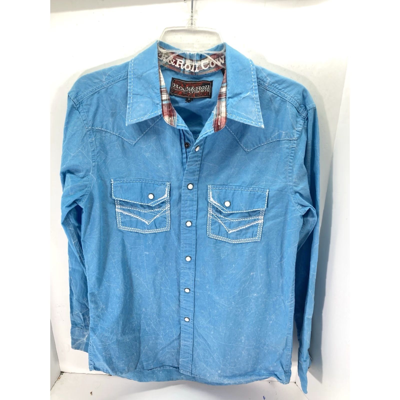 Vintage Rock Roll Cowboy Pearl Snap Shirt Men Small Turquois Blue Long Sleeve Western Shirt Mens S Blue Western Pearl Snap Shirt Size US S / EU 44-46 / 1 - 2 Thumbnail