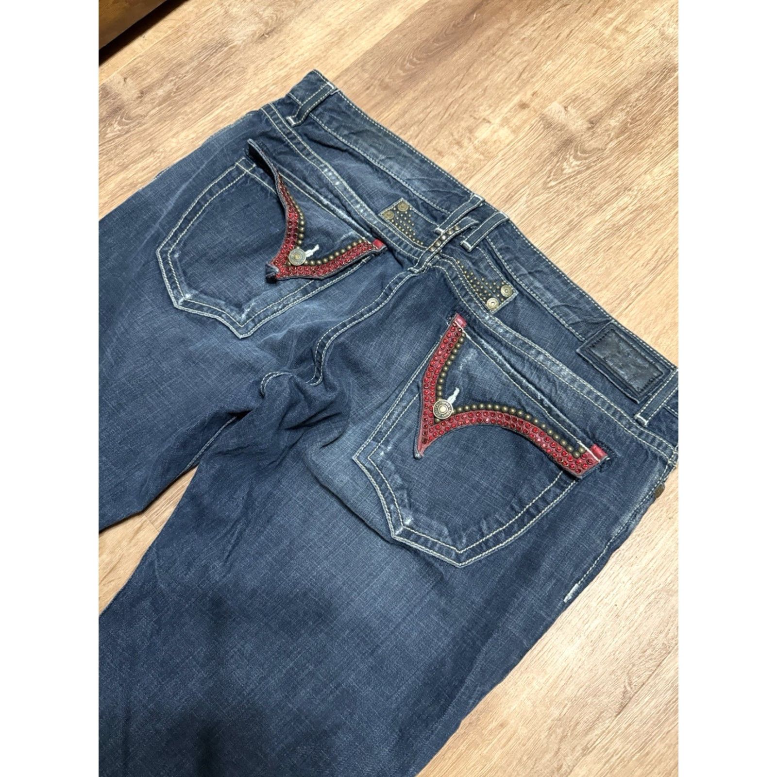 Vintage VINTAGE Robins Jean Jeans 42 5-Pocket Embellished Studded Long Flap Dark Wash Red Embellish Mens Size US 42 / EU 58 - 2 Thumbnail