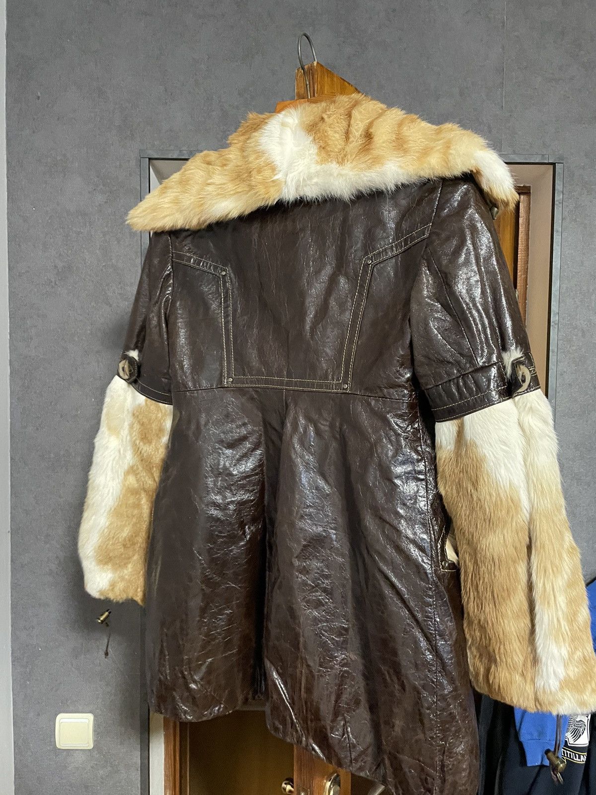 Vintage HOLYMOLY💥 Fur Leather Coat Avant-garde Opium Jacket Y2K Size M / US 6-8 / IT 42-44 - 3 Thumbnail