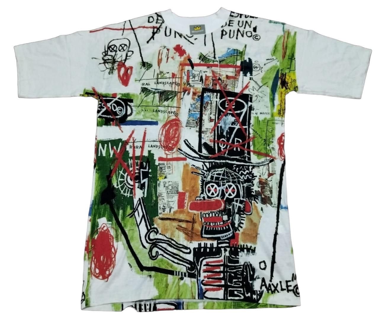 image of Very 97S Vintage Jean Michel Basquiat Art All Overprint in White, Men's (Size Medium)