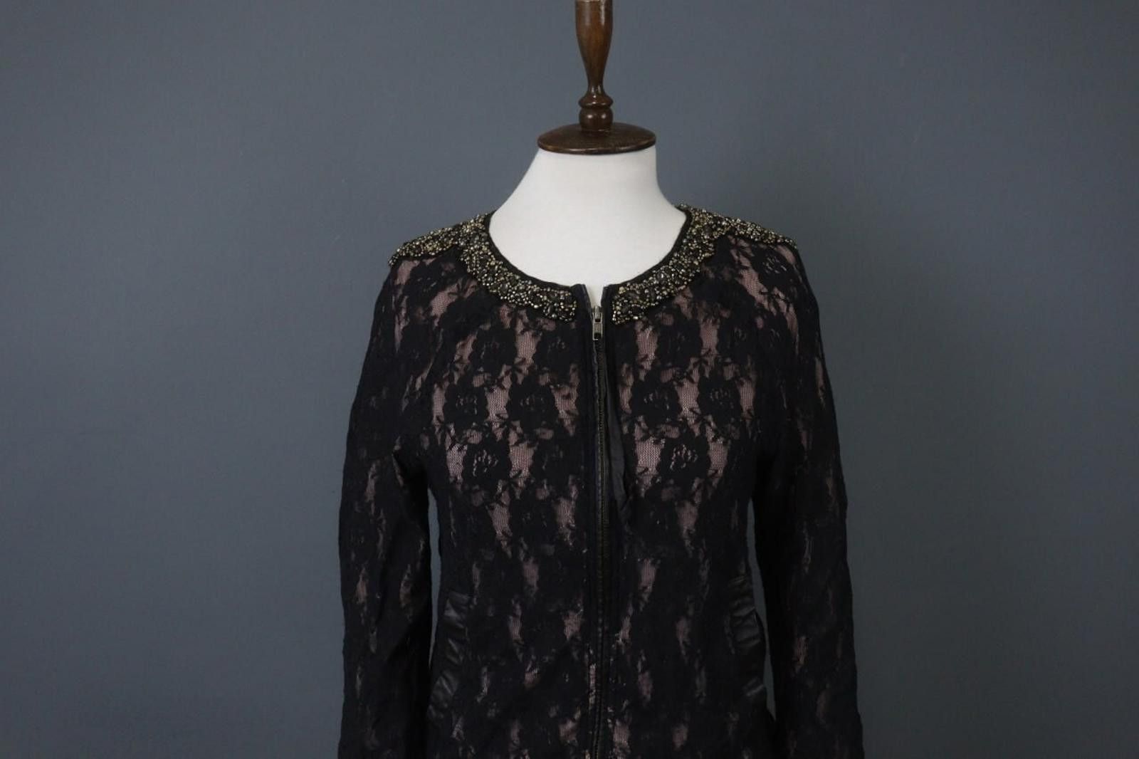 Diesel Diesel Black Lace Long Sleeve Beaded Bomber Jacket Size S Size S / US 4 / IT 40 - 2 Thumbnail