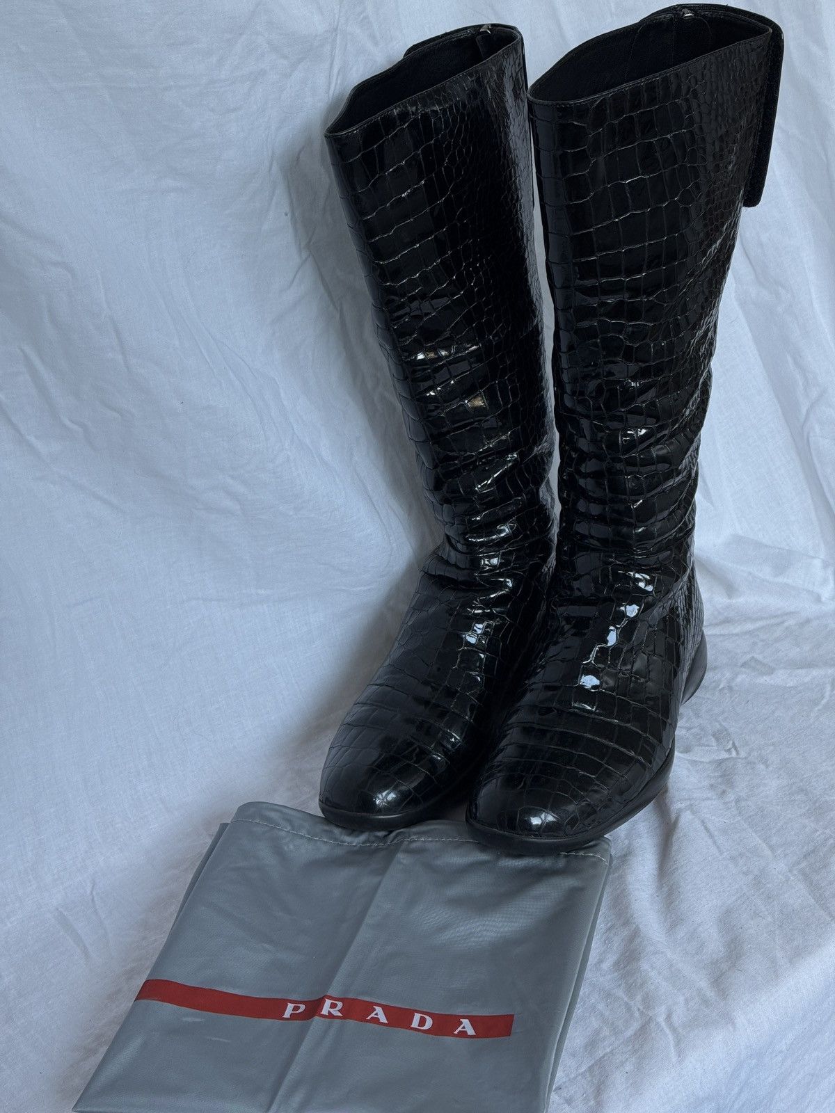 Prada Vintage Prada Linea Rossa Black Patent Leather High Boots Size US 8 / IT 38 - 2 Thumbnail