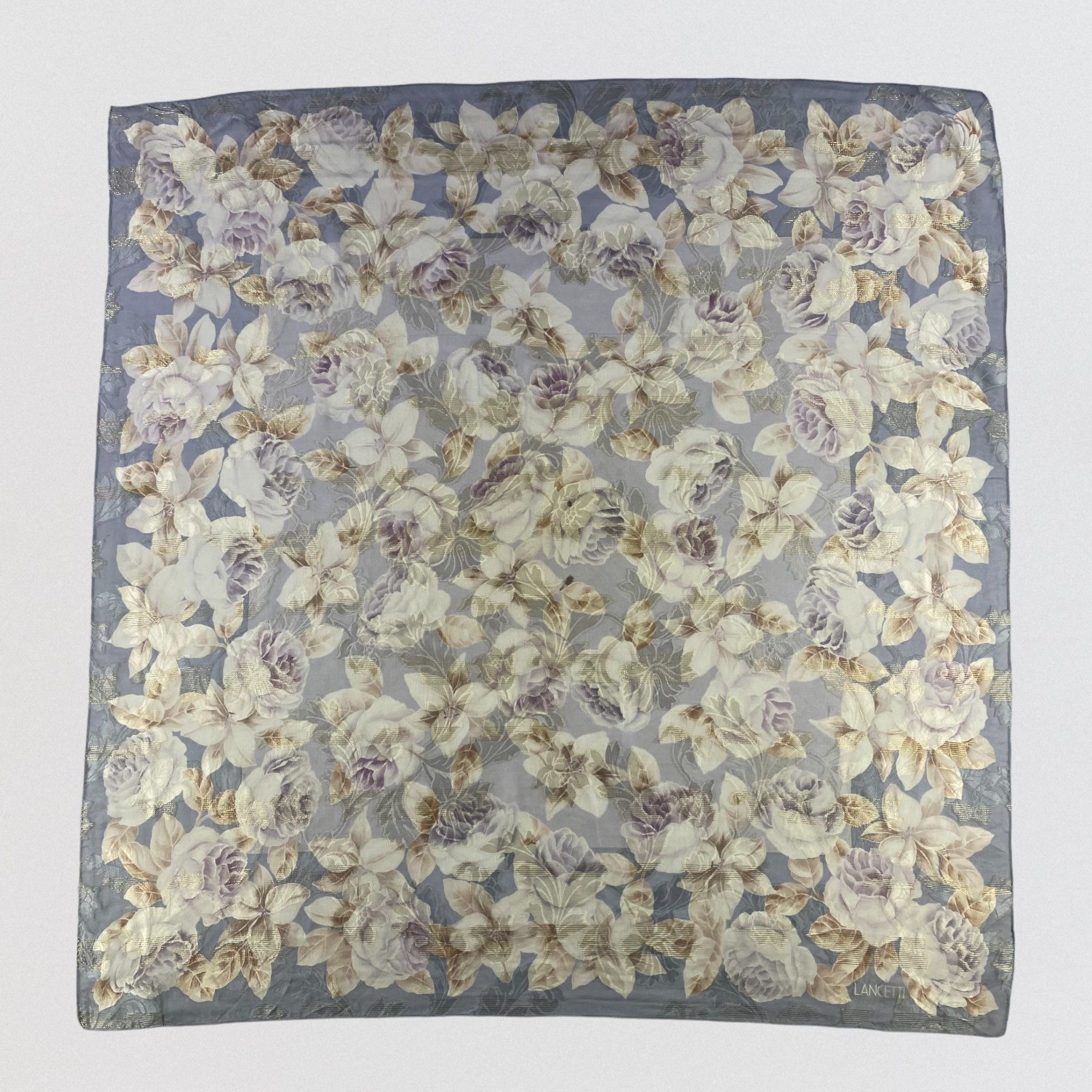 Japanese Brand × Vintage Vintage Lancetti Floral Silk Scarf SS087 Size ONE SIZE - 1 Thumbnail