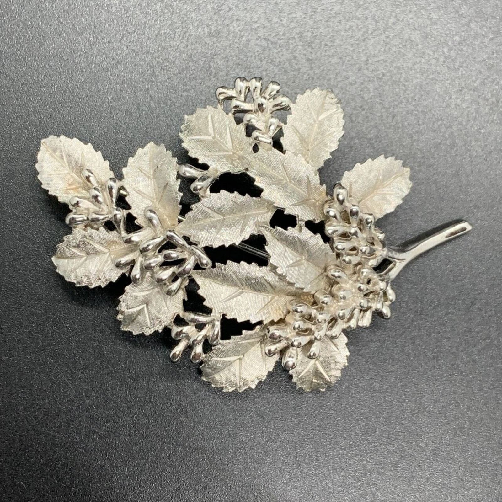 Other Trifari Vintage Silver Tone Leaves Berries 1950s Brooch 2.5" Size ONE SIZE - 1 Thumbnail