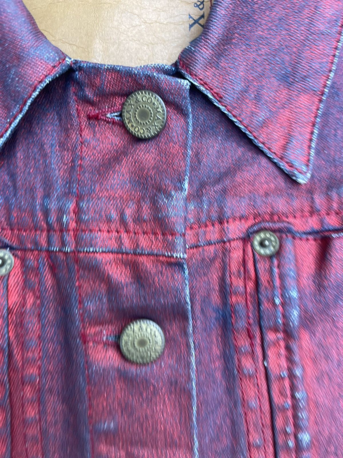 Other MAX&Co. Red Denim Jacket Distressed Finish Rugged Charm Size S / US 4 / IT 40 - 4 Thumbnail