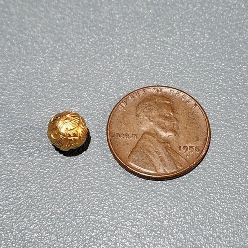 Vintage 7MM 18k Yellow Gold Round Textured Spacer Bead Charm Size ONE SIZE - 4 Thumbnail