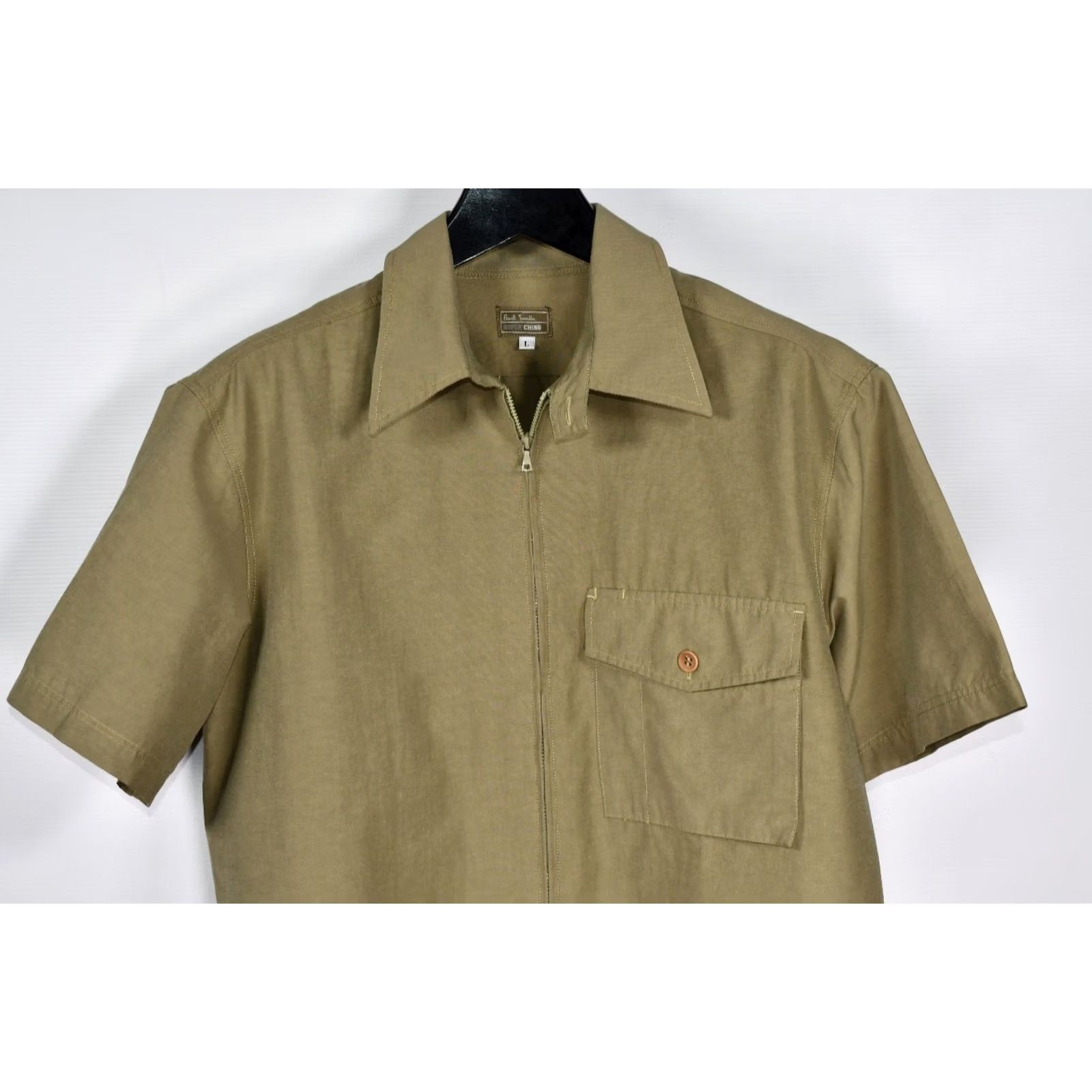 Paul Smith PAUL SMITH Shirt L Khaki 90's Vintage Short Sleeve Button-Up Men Regular Size L Chest 58cm Back Length 73cm Collar 43cm Cotton Nylon Solid Casual Size US L / EU 52-54 / 3 - 3 Thumbnail