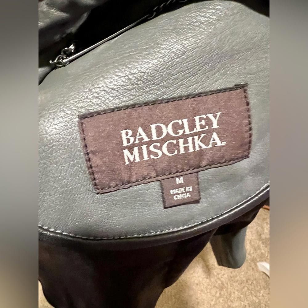 Designer Badgley Mischka Black/Grey Leather Motorcycle Jacket M Size M / US 6-8 / IT 42-44 - 11 Thumbnail
