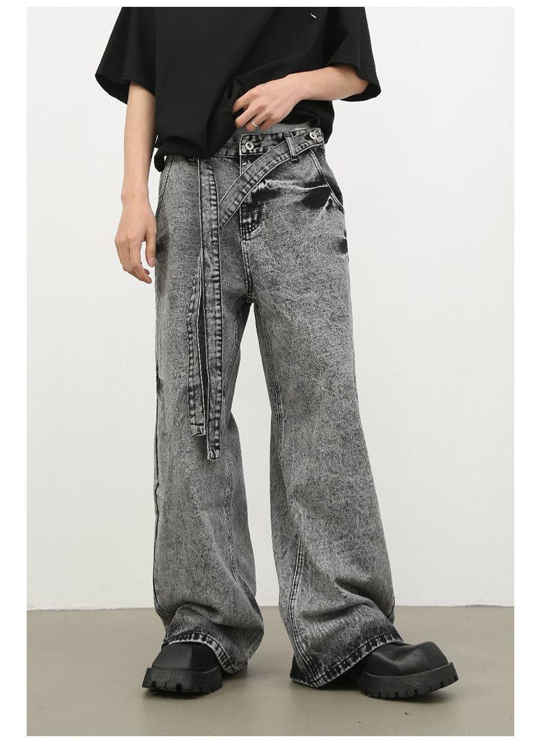 Japanese Brand Heavy washed trendy loose retro belt wide-leg jeans Size US 34 / EU 50 - 1 Thumbnail