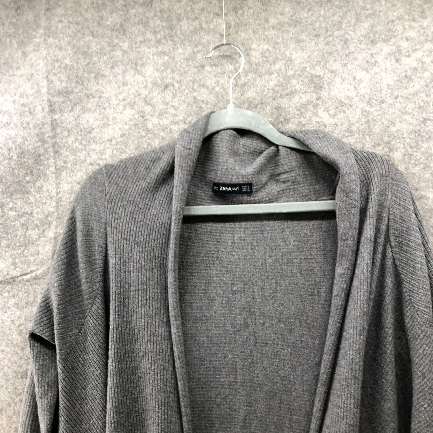 Zara Zara Cardigan Womens S Gray Open Front Longline Stretch Knit Ribbed Tee Sleeve Size S / US 4 / IT 40 - 3 Thumbnail