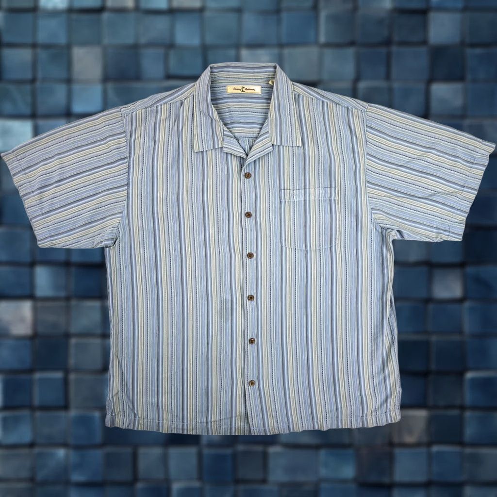 Tommy Bahama Tommy Bahama Shirt Men XL Blue Silk Short Sleeve Button Aqua & Beige Stipe 100% Size US XL / EU 56 / 4 - 1 Thumbnail