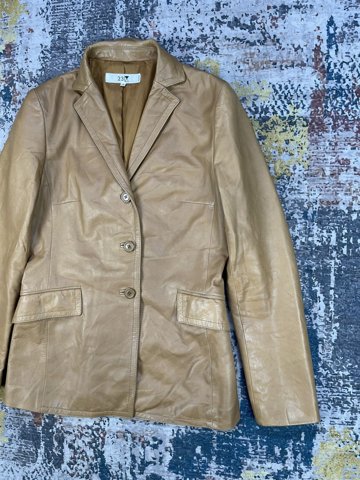 Genuine Leather 23 K Single Breasted Cowhide Leather Blazer Size XS / US 0-2 / IT 36-38 - 3 Thumbnail