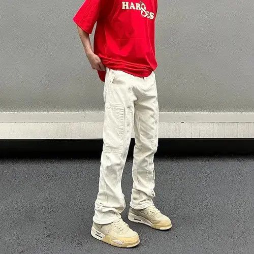 Japanese Brand White Cargo Jeans Men Y2k Autumn Streetwear Size US 28 / EU 44 - 3 Thumbnail