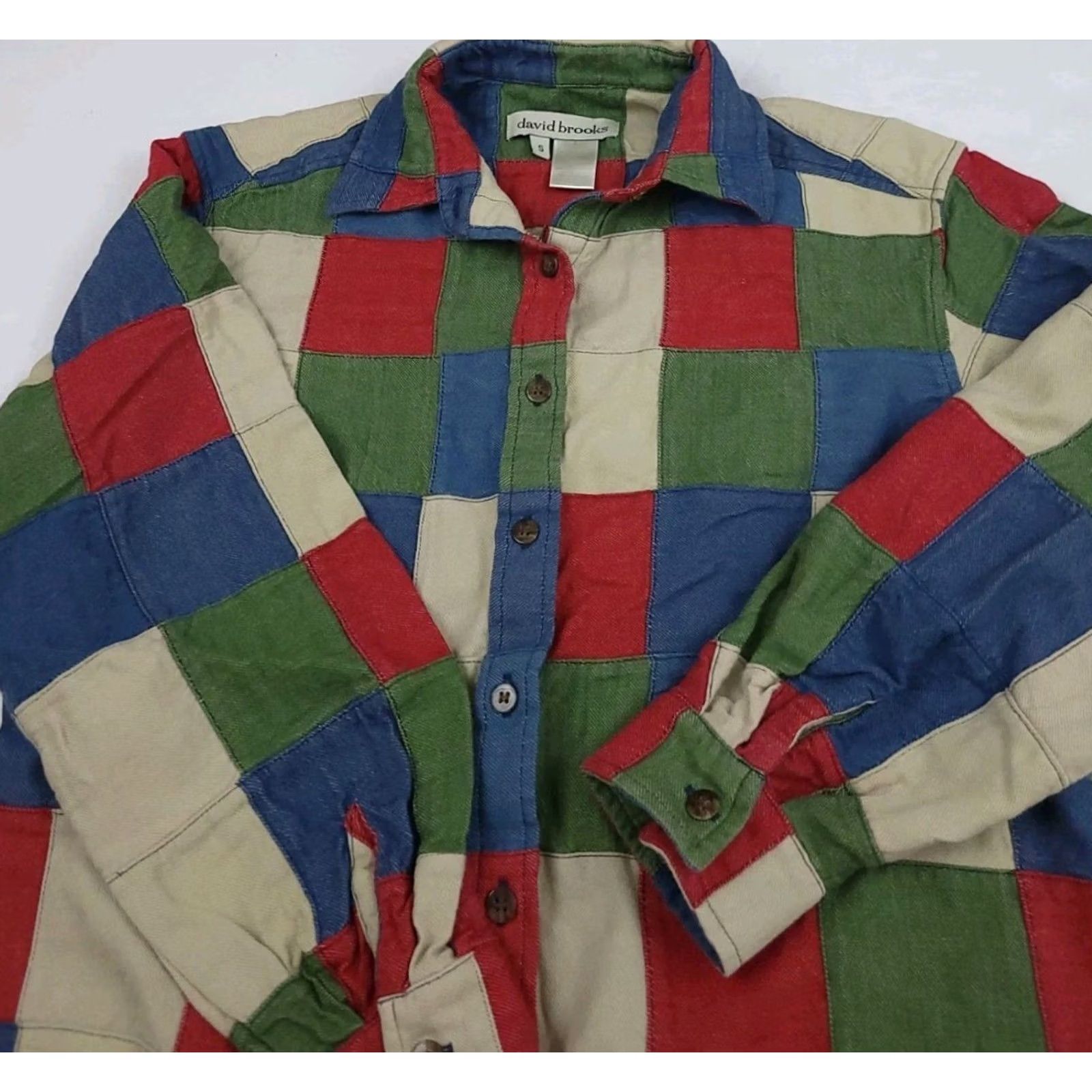 Vintage Brooks Shirt Adult S Multicolor Patchwork Cotton Button Up 90s Womens, Women's — image 2 of 4