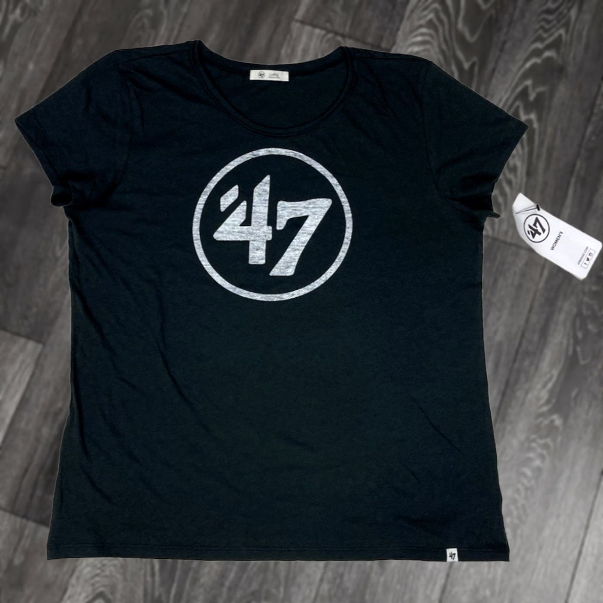 47 47 Logo Graphic T-shirt Women Large Charcoal Black Short Sleeve Shirt Size L / US 10 / IT 46 - 1 Thumbnail
