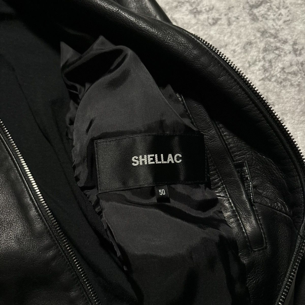 Shellac Shellac Paneled Hybrid High Neck Leather Jacket | Size 50 Size US L / EU 52-54 / 3 - 9 Thumbnail