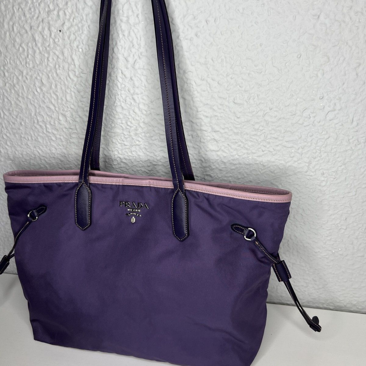 Prada Prada Milano Shoulder Tote Shopper Bag Re-Nylon Purple Logo Size ONE SIZE - 4 Thumbnail
